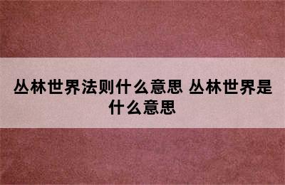 丛林世界法则什么意思 丛林世界是什么意思